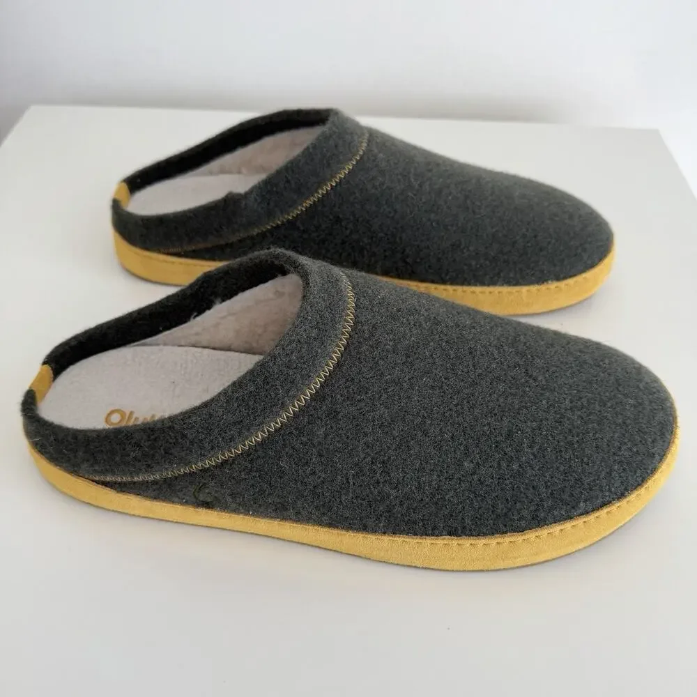 Olukai Hamani‎ Hulu Mens 12 Slippers Green Slip On Shoes Wool Warm Fuzzy Comfort